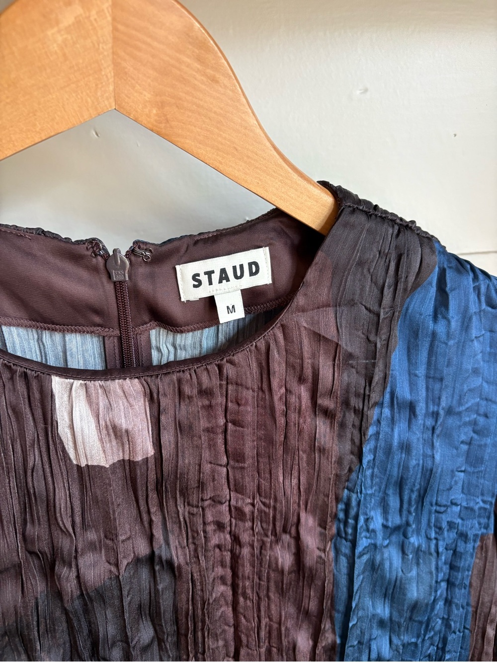 STAUD Brown Long Sleeve Mini Kona Dress with Turquoise & Cream Accents - Picture 5 of 11
